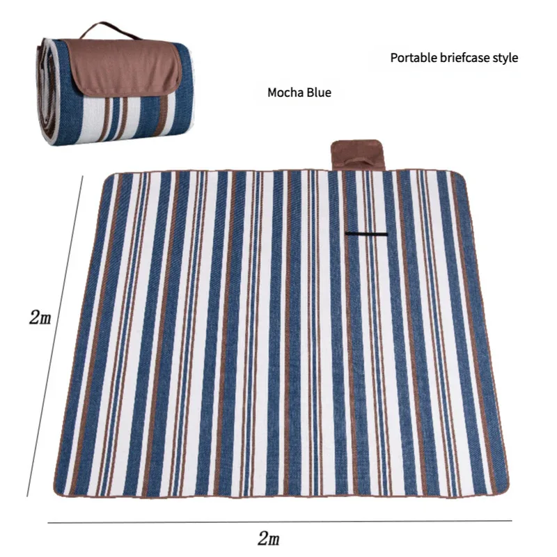 Waterproof Foldable Picnic Blanket with Handle - 2x2m Mocha Blue - Mekamart Australia