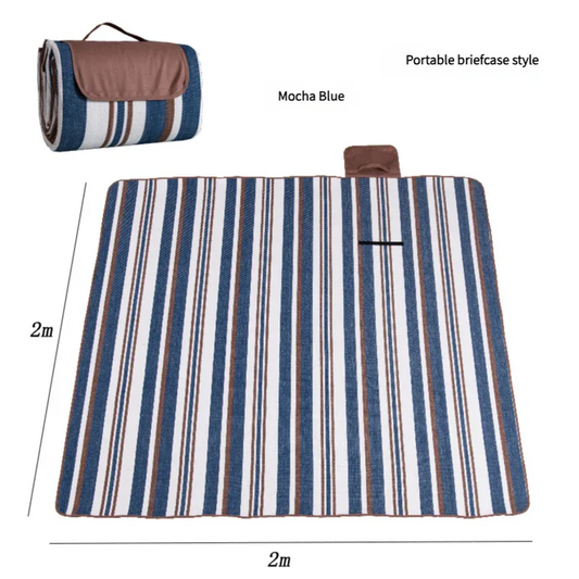 Waterproof Foldable Picnic Blanket with Handle - 2x2m Mocha Blue - Mekamart Australia