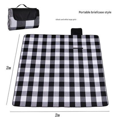 Waterproof Foldable Picnic Blanket with Handle - 2x2m Black and white large grid - Mekamart Australia
