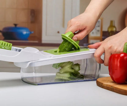 18-Piece Multi-Function Vegetable Chopper, Rotary Grater, Spiralizer and Slicer for Home Kitchen (White and green) - Mekamart Australia