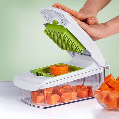 18-Piece Multi-Function Vegetable Chopper, Rotary Grater, Spiralizer and Slicer for Home Kitchen (White and green) - Mekamart Australia