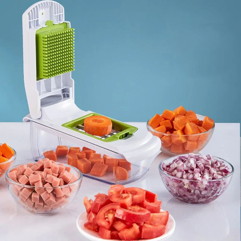 18-Piece Multi-Function Vegetable Chopper, Rotary Grater, Spiralizer and Slicer for Home Kitchen (White and green) - Mekamart Australia