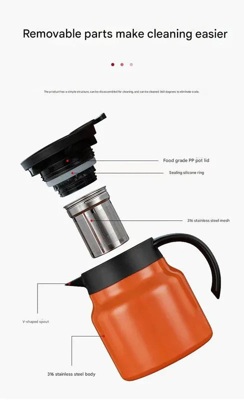 Red 316 Stainless Steel Stewing Tea Kettle with Wooden Handle - Insulated Tea and Coffee Kettle with Infuser for Home and Office - Mekamart Australia