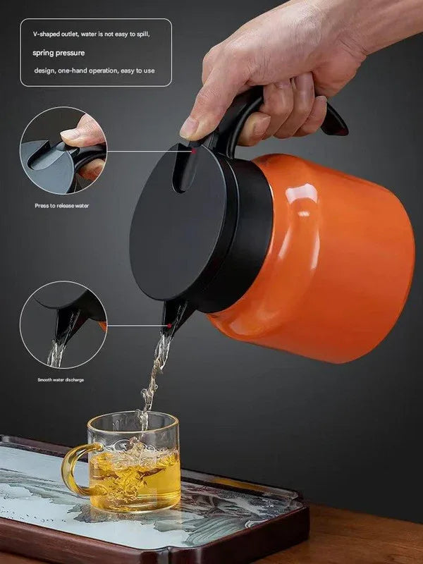 White 316 Stainless Steel Stewing Tea Kettle with Wooden Handle - Insulated Tea and Coffee Kettle with Infuser for Home and Office - Mekamart Australia