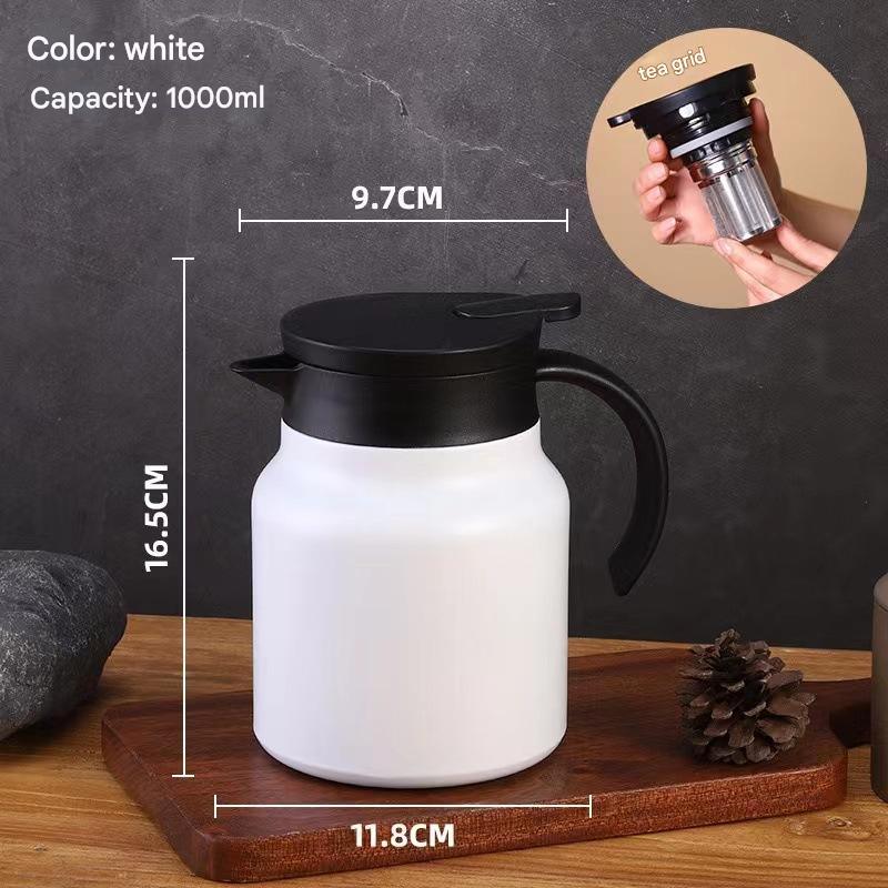 White 316 Stainless Steel Stewing Tea Kettle with Wooden Handle - Insulated Tea and Coffee Kettle with Infuser for Home and Office - Mekamart Australia