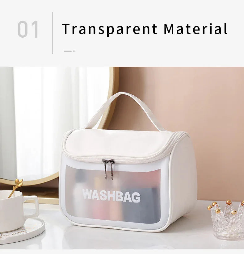 PVC Transparent Cosmetic Bag,Waterproof Portable Travel Organizer with Handle(Sky blue) - Mekamart Australia