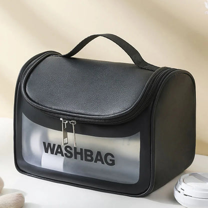PVC Transparent Cosmetic Bag,Waterproof Portable Travel Organizer with Handle(Black) - Mekamart Australia