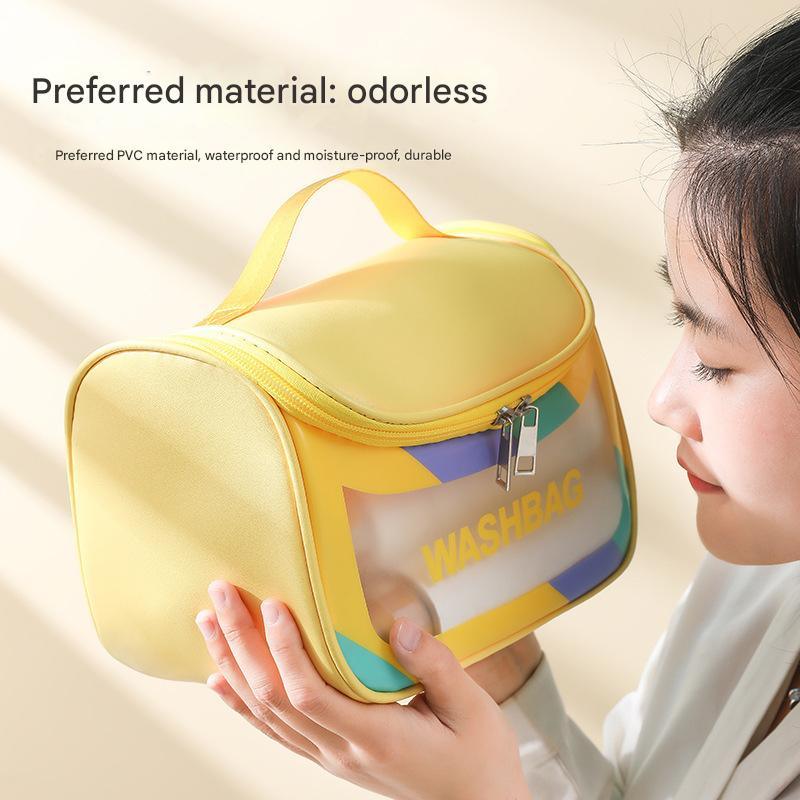 PVC Transparent Cosmetic Bag,Waterproof Portable Travel Organizer with Handle(Black) - Mekamart Australia