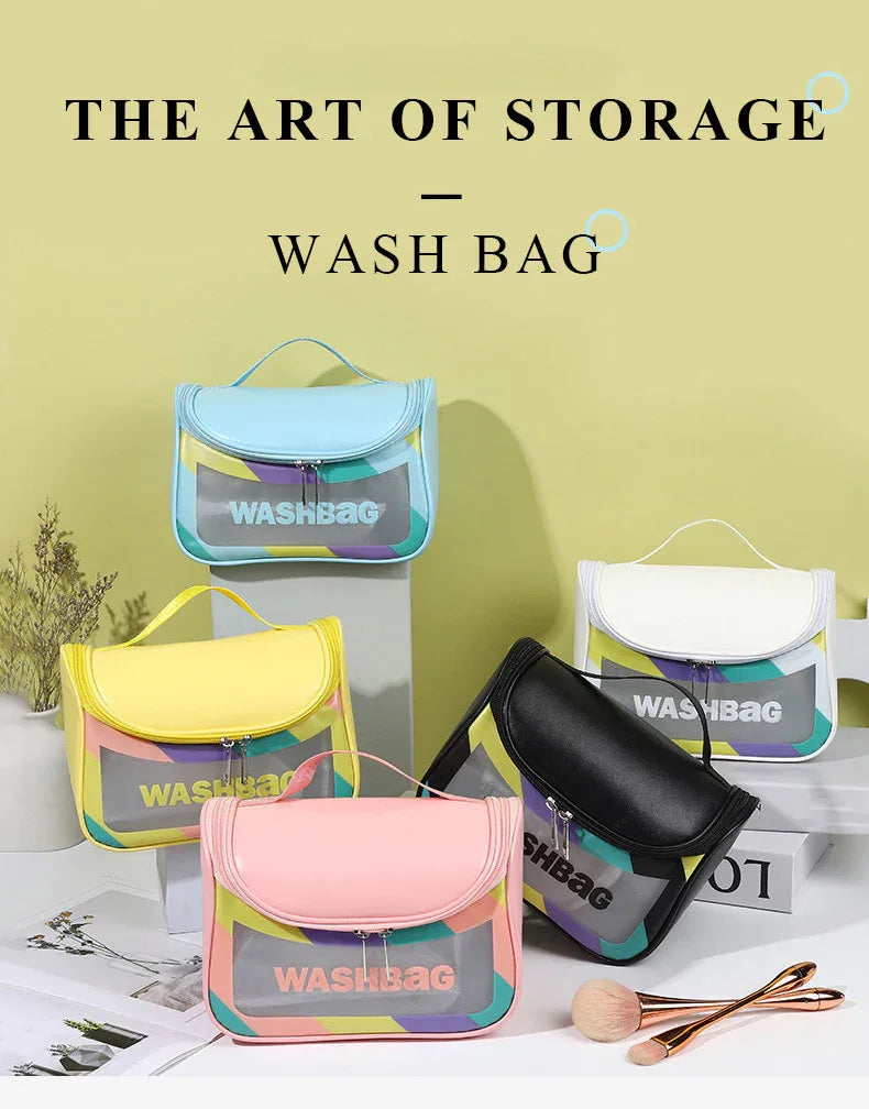 PVC Transparent Cosmetic Bag,Waterproof Portable Travel Organizer with Handle(Black) - Mekamart Australia