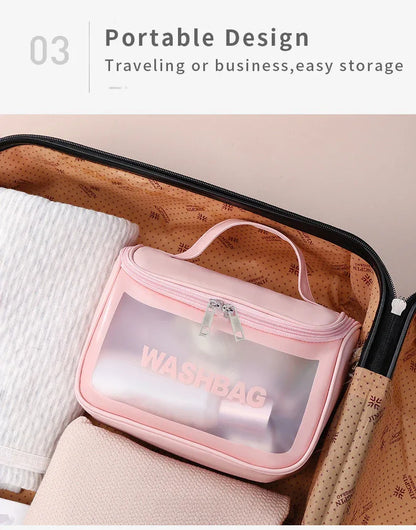 PVC Transparent Cosmetic Bag,Waterproof Portable Travel Organizer with Handle(Green) - Mekamart Australia