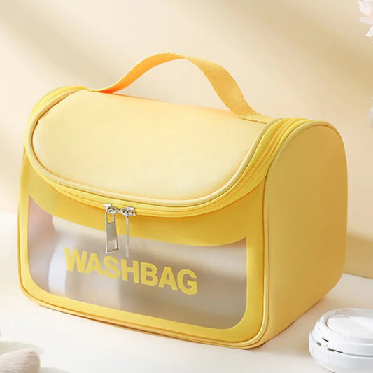 PVC Transparent Cosmetic Bag,Waterproof Portable Travel Organizer with Handle(Yellow) - Mekamart Australia