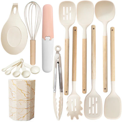 White 12-Piece Silicone Cooking Utensil Set - Non-Stick Food-Grade Kitchen Tools with Holder - Mekamart Australia