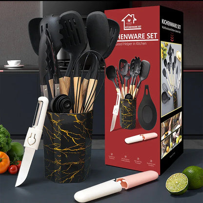 Blue 12-Piece Silicone Cooking Utensil Set - Non-Stick Food-Grade Kitchen Tools with Holder - Mekamart Australia