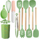 Bamboo Leaf Green 12-Piece Silicone Cooking Utensil Set - Non-Stick Food-Grade Kitchen Tools with Holder - Mekamart Australia