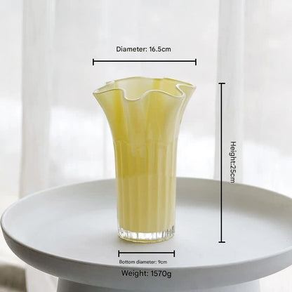 Nordic-Style Glass Vase - Elegant Fluted Flower Vase for Home Decor(Yellow) - Mekamart Australia