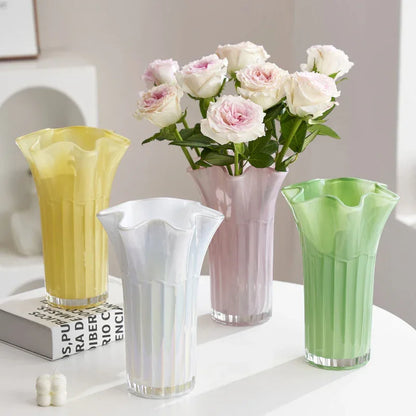 Nordic-Style Glass Vase - Elegant Fluted Flower Vase for Home Decor(Yellow) - Mekamart Australia