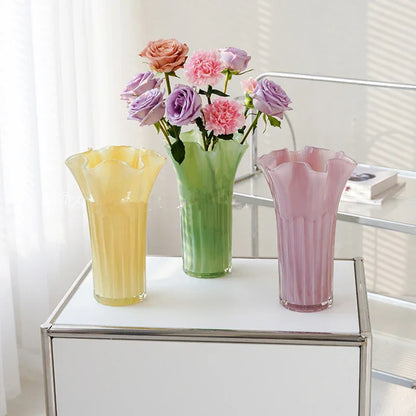 Nordic-Style Glass Vase - Elegant Fluted Flower Vase for Home Decor(Yellow) - Mekamart Australia