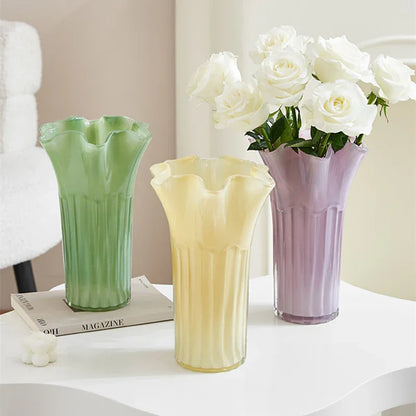 Nordic-Style Glass Vase - Elegant Fluted Flower Vase for Home Decor(Yellow) - Mekamart Australia