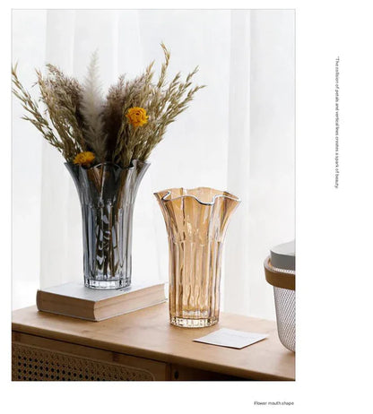 Nordic-Style Glass Vase - Elegant Fluted Flower Vase for Home Decor(Yellow) - Mekamart Australia