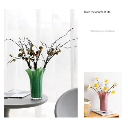 Nordic-Style Glass Vase - Elegant Fluted Flower Vase for Home Decor(Yellow) - Mekamart Australia