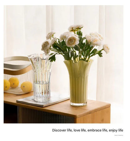 Nordic-Style Glass Vase - Elegant Fluted Flower Vase for Home Decor(Yellow) - Mekamart Australia