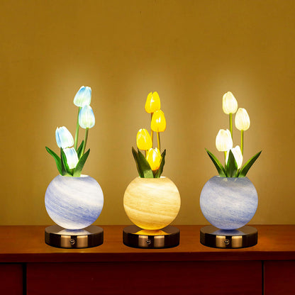 Pink Tulip Night Light - Floral Table Lamp for Bedroom Ambiance