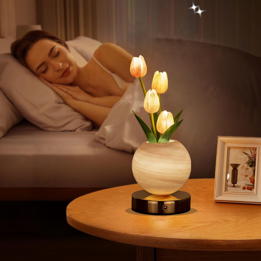Blue Tulip Night Light - Floral Table Lamp for Bedroom Ambiance