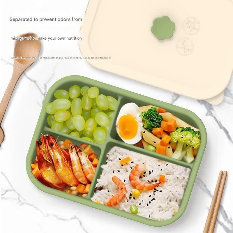 Dark green Microwave-Safe Silicone Lunch Box with 4 Compartments - Airtight Bento Box for Work and Travel - Mekamart Australia