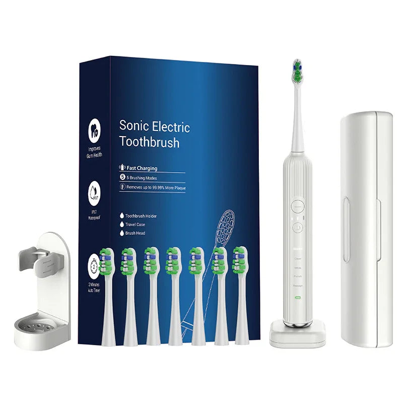 Advanced Electric Toothbrush with 5 Modes and 8 Brush Heads(White) - Mekamart Australia