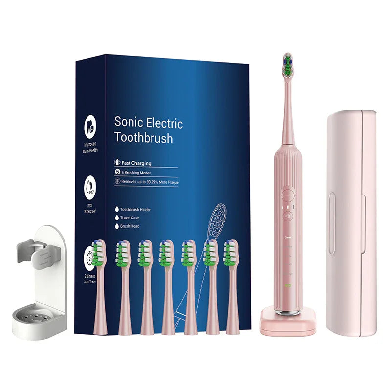 Advanced Electric Toothbrush with 5 Modes and 8 Brush Heads(Pink) - Mekamart Australia
