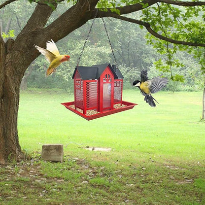 Charming House-Shaped Hanging Bird Feeder - Durable Metal Design for Wild Birds(red)