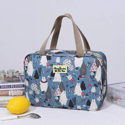 Versatile Portable Handled Bag - Durable Waterproof Fabric, Ideal for Toiletries, Lunch & Travel(Light blue white bear) - Mekamart Australia