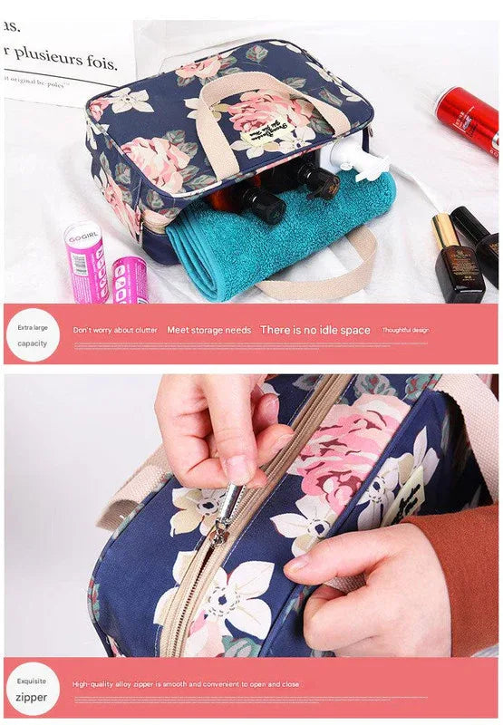 Versatile Portable Handled Bag - Durable Waterproof Fabric, Ideal for Toiletries, Lunch & Travel(Light blue peony) - Mekamart Australia