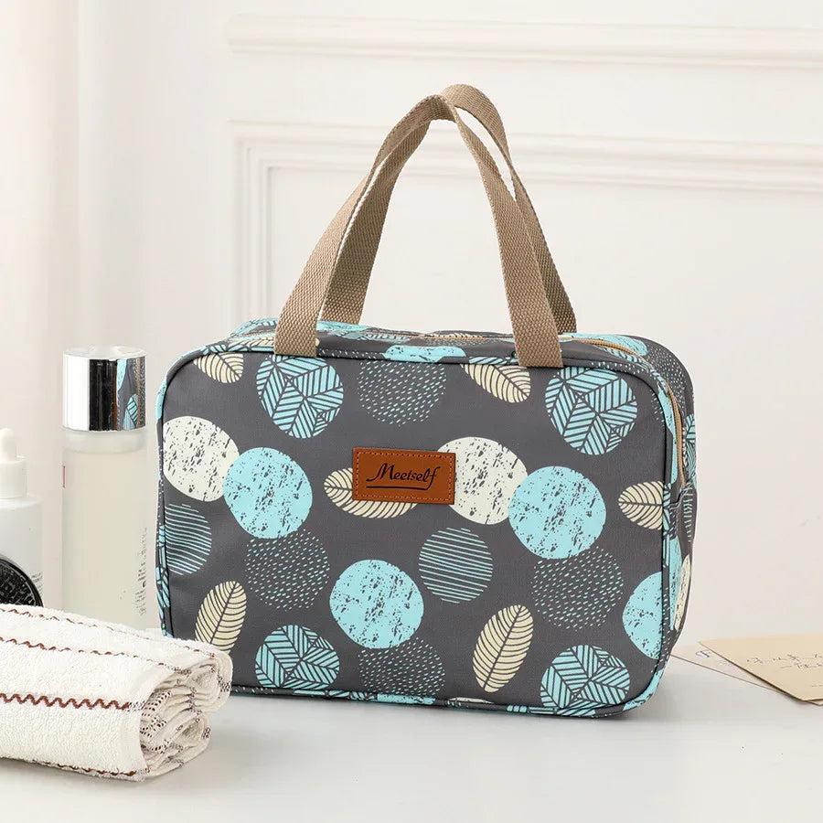Versatile Portable Handled Bag - Durable Waterproof Fabric, Ideal for Toiletries, Lunch & Travel(Leaves) - Mekamart Australia