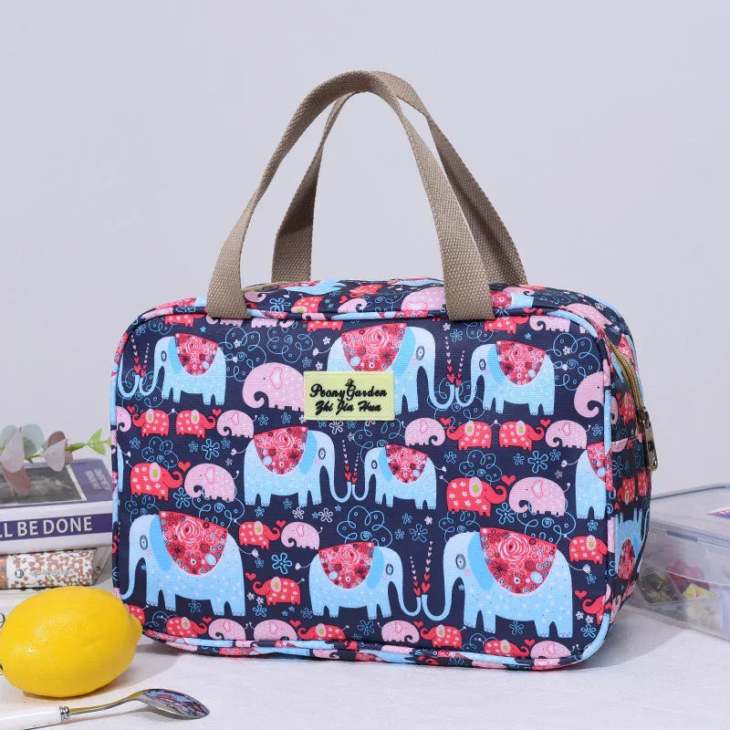 Versatile Portable Handled Bag - Durable Waterproof Fabric, Ideal for Toiletries, Lunch & Travel(Blue elephant) - Mekamart Australia