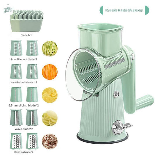 Multi-Function Rotary Vegetable Slicer & Grater - 5 Blade Types (10 Pcs Total) with Storage Box-green - Mekamart Australia