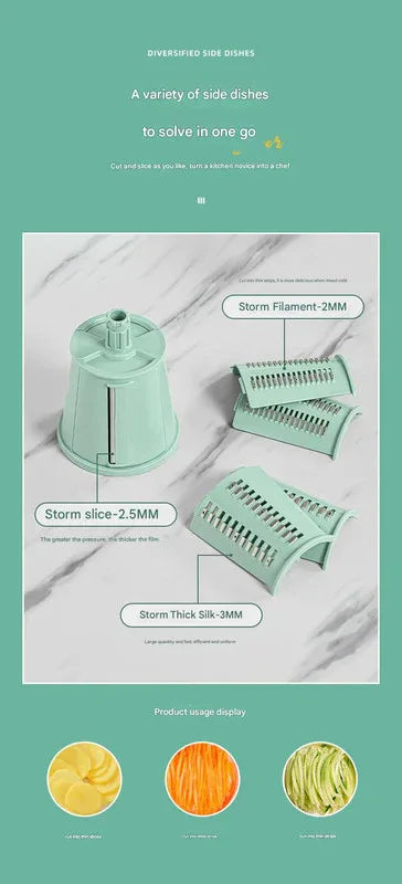 Multi-Function Rotary Vegetable Slicer & Grater - 5 Blade Types (10 Pcs Total) with Storage Box-green - Mekamart Australia