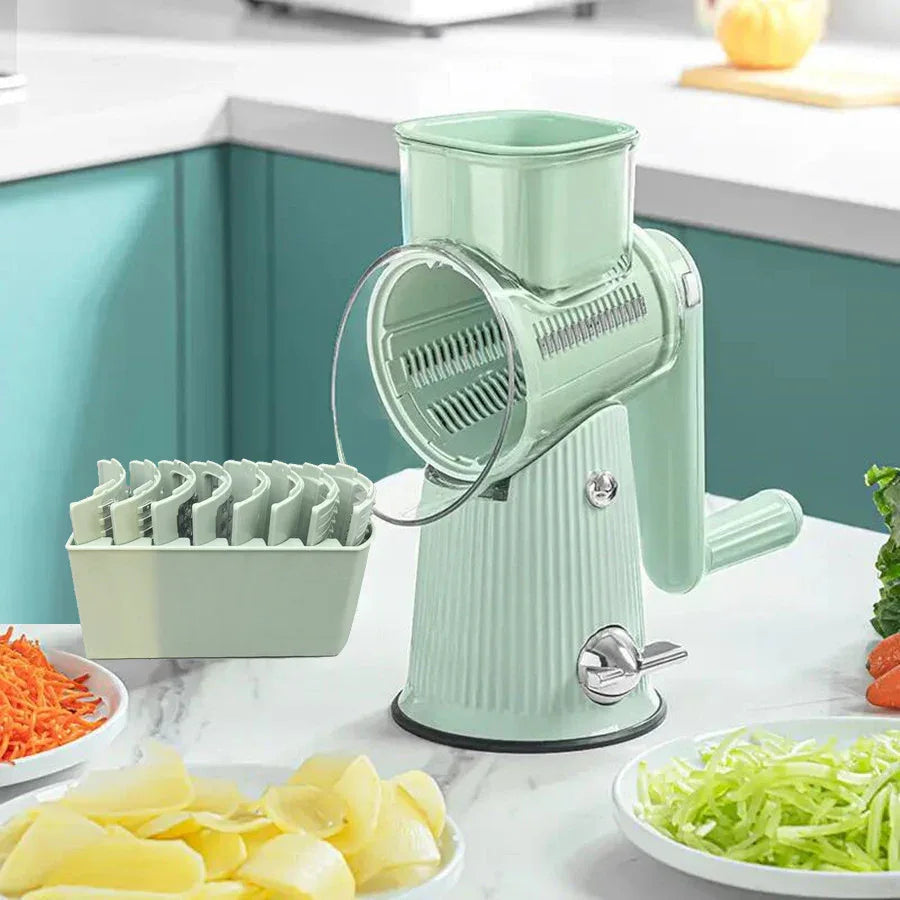 Multi-Function Rotary Vegetable Slicer & Grater - 5 Blade Types (10 Pcs Total) with Storage Box-white - Mekamart Australia
