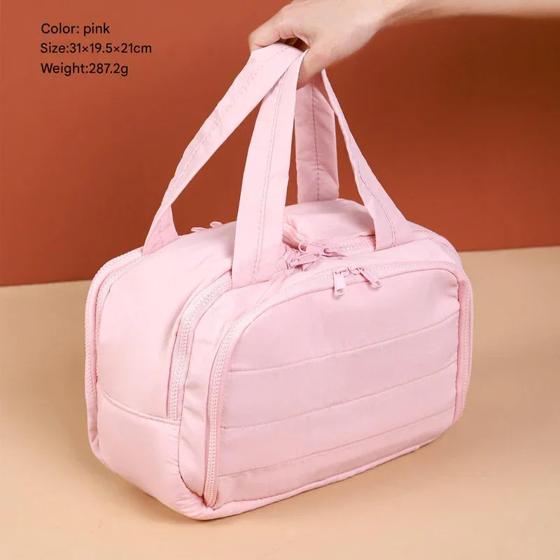 Portable Multi-Compartment Travel Toiletry & Makeup Organizer Bag with Brush Holders(Pink) - Mekamart Australia