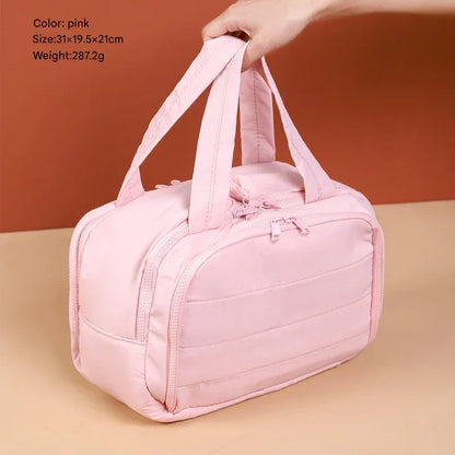Portable Multi-Compartment Travel Toiletry & Makeup Organizer Bag with Brush Holders(Pink) - Mekamart Australia