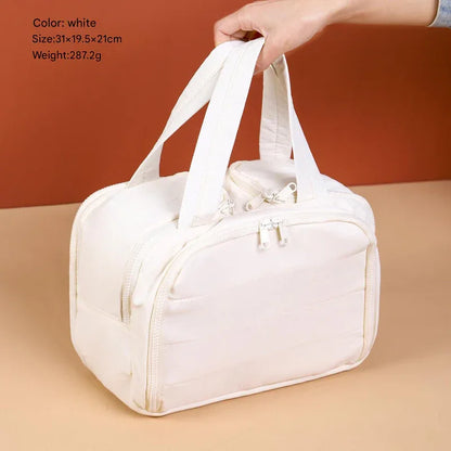 Portable Multi-Compartment Travel Toiletry & Makeup Organizer Bag with Brush Holders(Beige) - Mekamart Australia