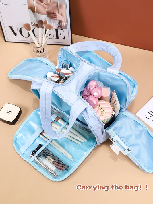 Portable Multi-Compartment Travel Toiletry & Makeup Organizer Bag with Brush Holders(Black) - Mekamart Australia
