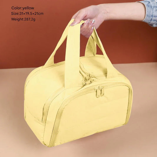 Portable Multi-Compartment Travel Toiletry & Makeup Organizer Bag with Brush Holders(Yellow) - Mekamart Australia