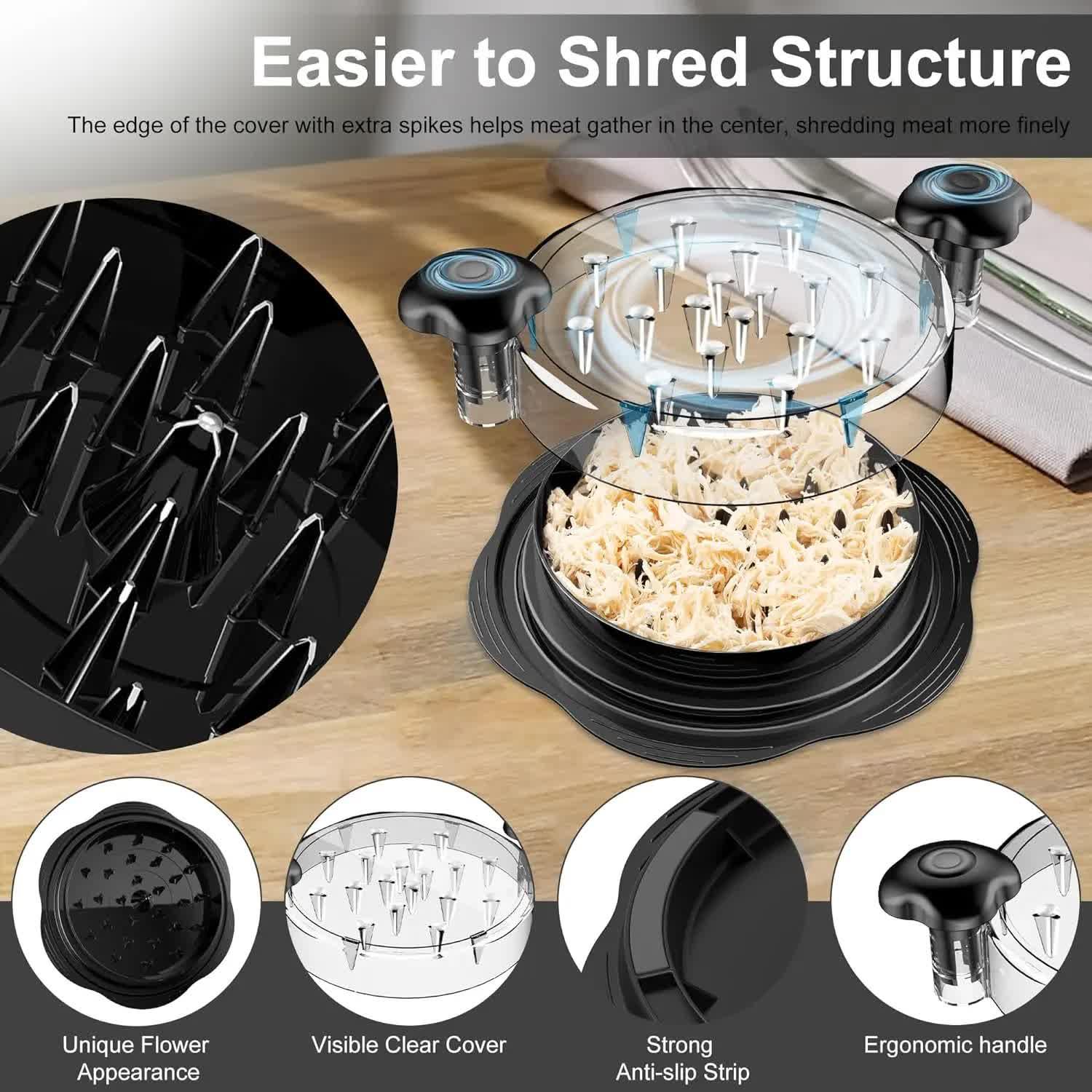 Upgraded Meat Shredder Tool - Rotating Chicken & Pork Puller with Anti-Slip Base & Ergonomic Grips(black) - Mekamart Australia