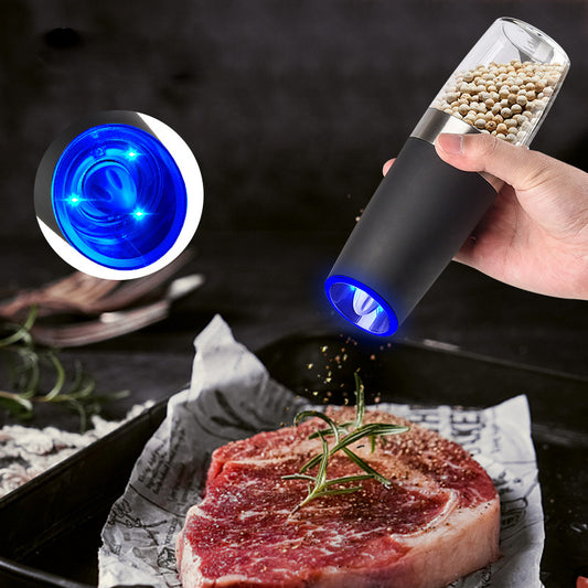 Gravity Electric Salt & Pepper Grinder Set - Adjustable Coarseness, LED Light, Battery Operated(black)