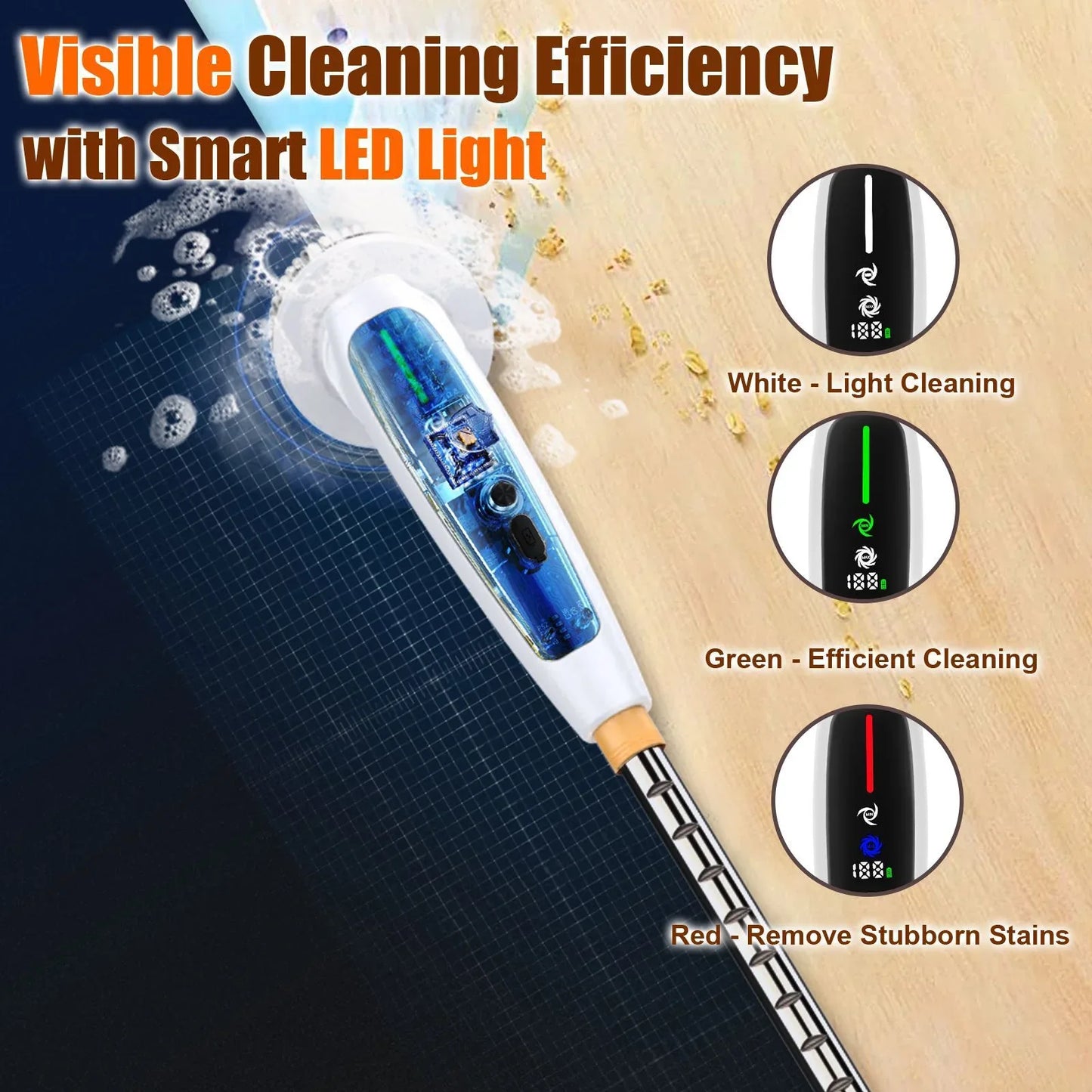 Electric Spin Scrubber with Adjustable Extension Handle & 8 Brush Heads - Smart LED Display - Mekamart Australia