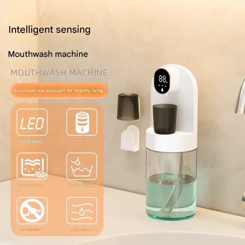 Smart Automatic Mouthwash Dispenser - 4 Adjustable Levels, LED Display, 2000mAh Battery & Magnetic Cups(black) - Mekamart Australia