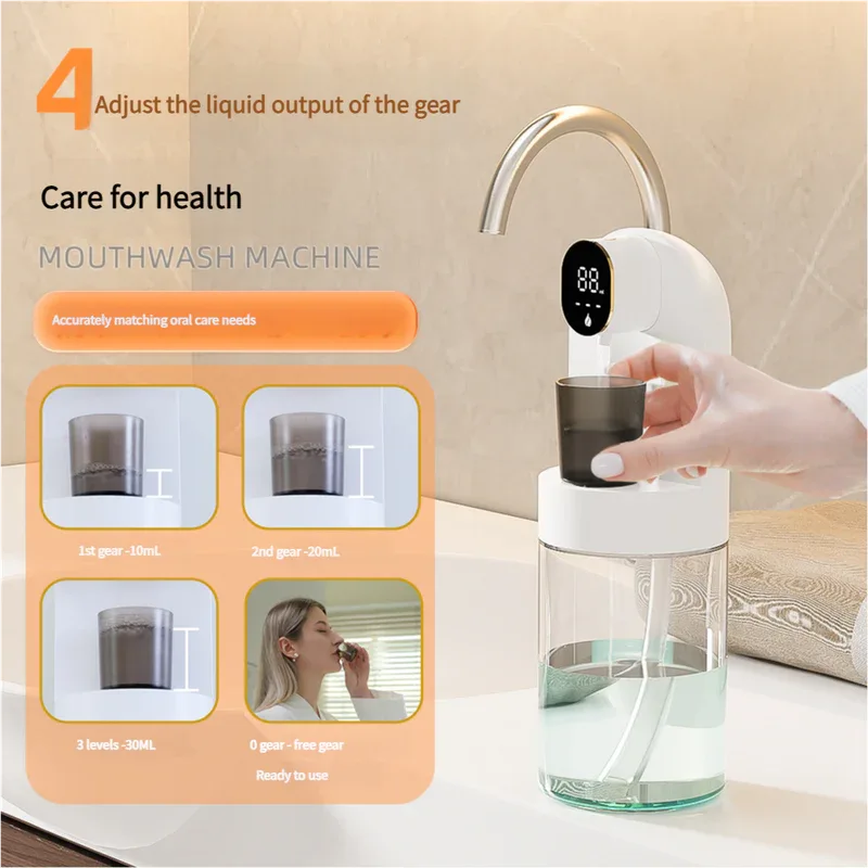 Smart Automatic Mouthwash Dispenser - 4 Adjustable Levels, LED Display, 2000mAh Battery & Magnetic Cups(black) - Mekamart Australia