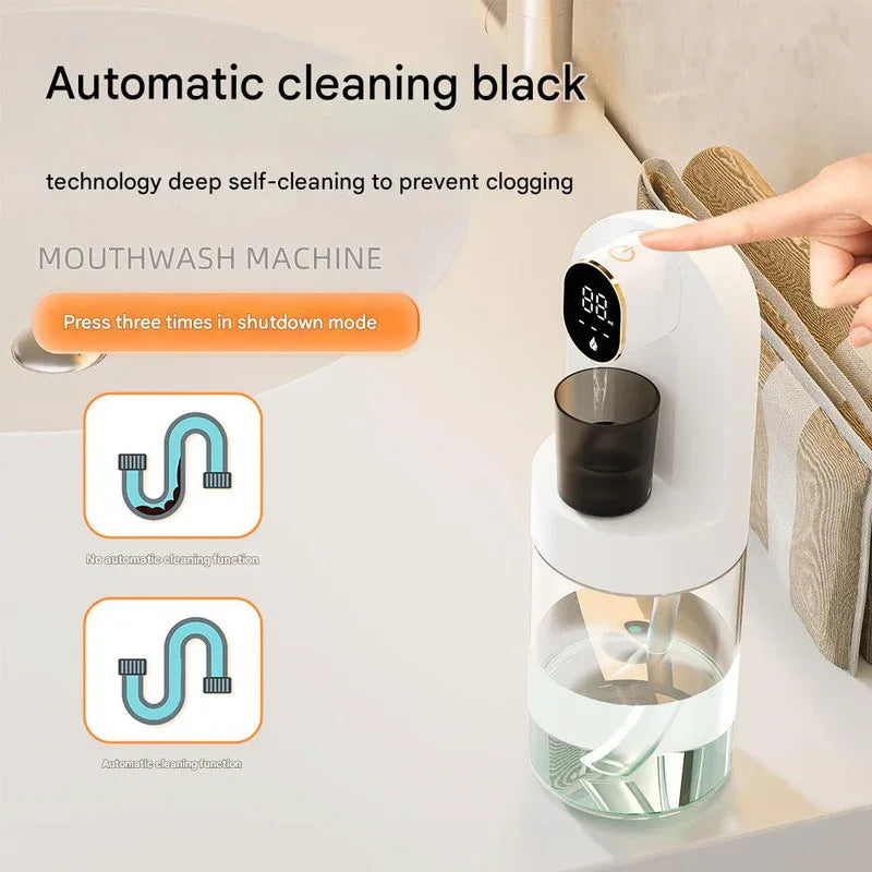Smart Automatic Mouthwash Dispenser - 4 Adjustable Levels, LED Display, 2000mAh Battery & Magnetic Cups(black) - Mekamart Australia