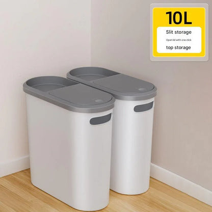 Slim Press-Top Trash Can with Top Storage Compartment - Narrow Design for Bathroom & Small Spaces(Ash cover + ash bucket) - Mekamart Australia
